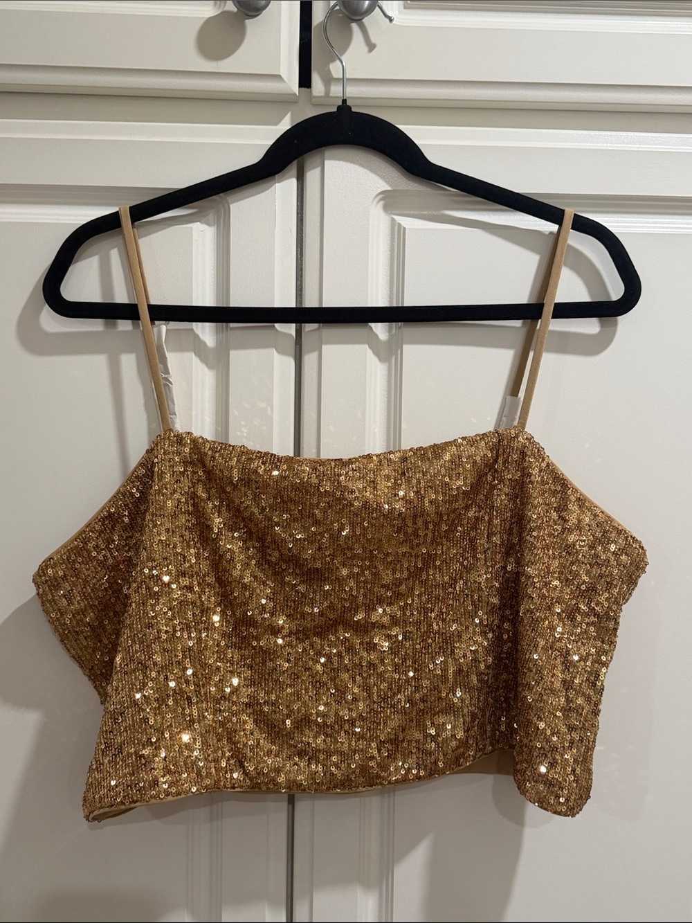 Express Gold Sequin Crop Tank Top